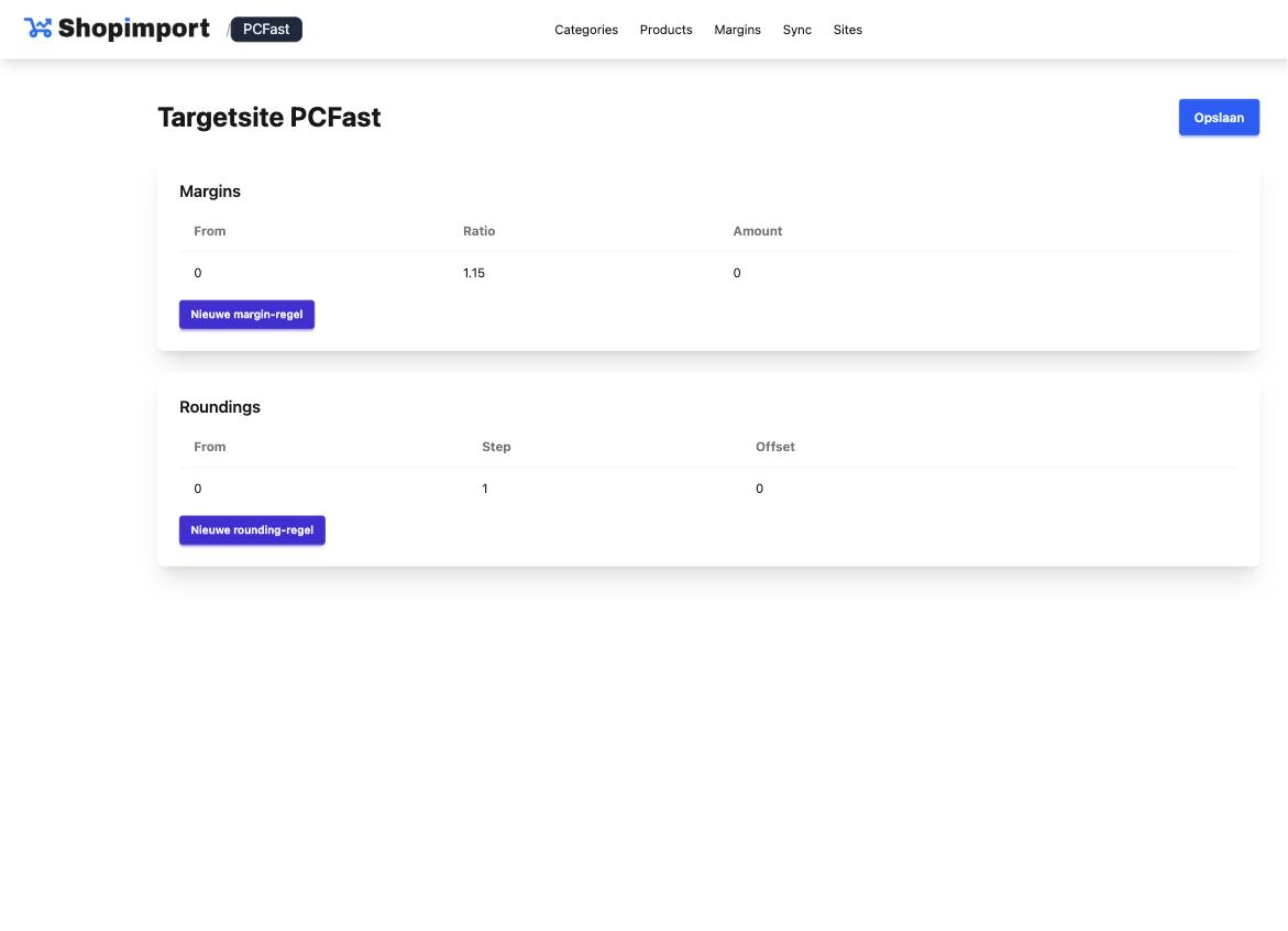 Marges en prijsafronding instellen in het Shopimport-dashboard