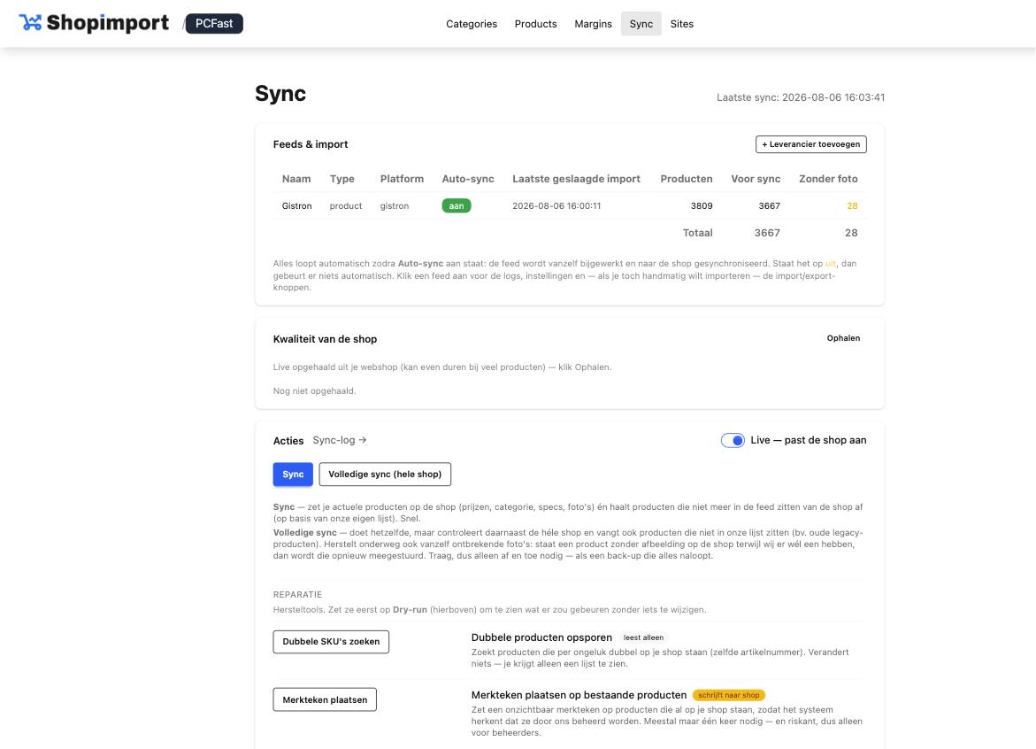 De feed synchroniseren naar de webshop